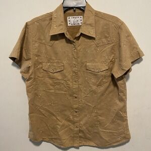 Crazy Cowgirl Women's Blouse Size Large Western Pearl Snap Floral Embroidery